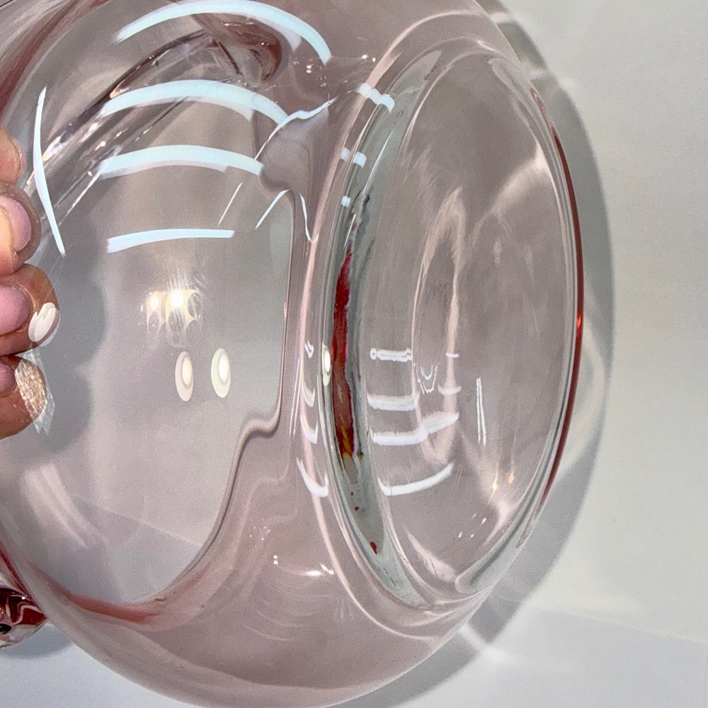 Blush Pink Hand Blown Crystal Glass Basket Vase, Tea Serving Bowl, Cottagecore - Picture 11 of 14